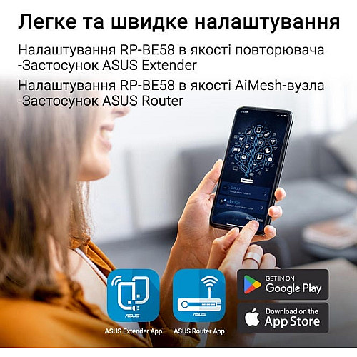 Розширювач покриття WiFi ASUS RP-BE58 AX3000 1xGE LAN, MESH