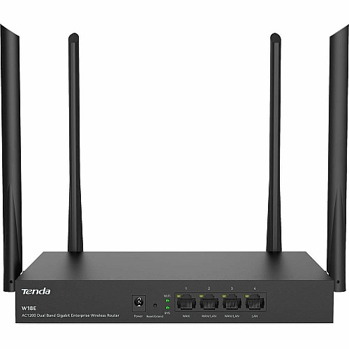 Маршрутизатор TENDA W18E Hotspot AC1200 4xGE (1xGE WAN, 2xGE LAN/WAN, 1xGE LAN)