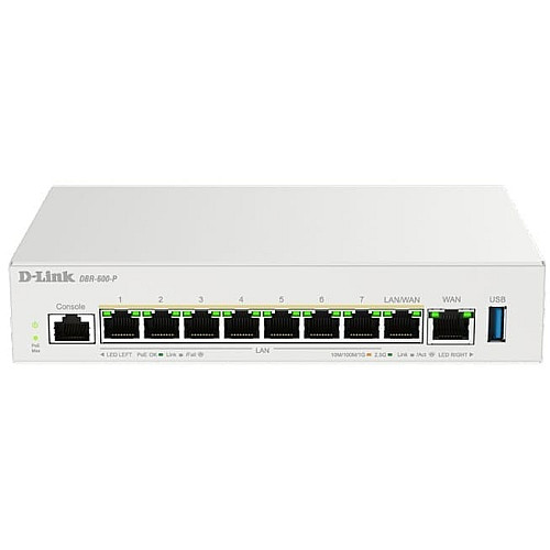 Мультисервисный Маршрутизатор D-Link DBR-600-P, 7x2.5GE LAN PoE, 1x2.5GE LAN/WAN PoE, 1x2.5GE WAN, 1xUSB 3.0, 120Вт