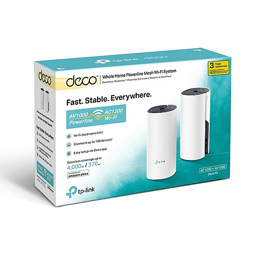 Система WiFi-Mesh TP-LINK Deco P9 AC1200, 2xGE LAN/WAN, 2мод, Powerline AV1000