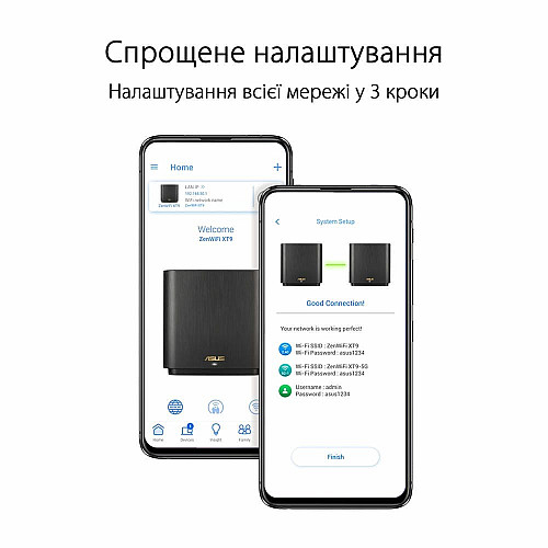 Система WiFi-Mesh ASUS ZenWiFi XT9 AX7800, 3xGE LAN, 1x2.5GE WAN, 1xUSB 3.2, 1 мод, чорний