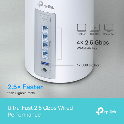 Система WiFi-Mesh TP-LINK Deco BE65 BE11000, 4x2.5GE LAN/WAN, 1xUSB 3.0, 3 мод