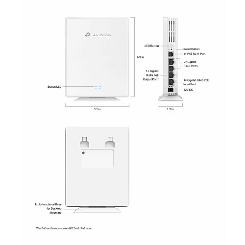 Точка доступа TP-LINK EAP650-Desktop AX3000, 4xGE LAN, 1, FXS-port, PoE, Passive PoE