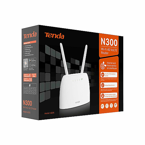 Маршрутизатор TENDA 4G06C N300, 4G/LTE, 1xFE LAN, 1xFE LAN/WAN, 1xRJ11, Cлот для SIM-карты