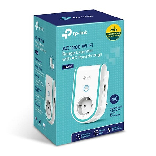 Расширитель покрытия WiFi TP-LINK RE365 AC1200б 1хFE LAN, MESH, Розетка