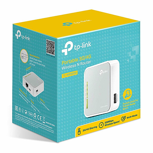 Маршрутизатор TP-LINK TL-MR3020 N300, 1xFE LAN/WAN, 1xUSB2.0 для 3G/4G/LTE