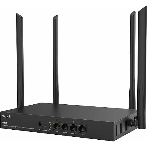 Маршрутизатор TENDA W18E Hotspot AC1200 4xGE (1xGE WAN, 2xGE LAN/WAN, 1xGE LAN)