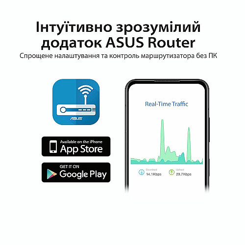Маршрутизатор ASUS RT-AX57 AX3000, 4xGE LAN, 1xGE WAN, MESH