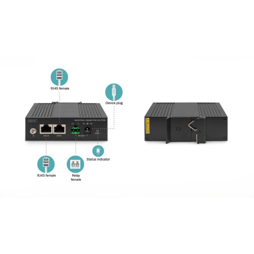 Розгалужувач DIGITUS Gigabit Ethernet PoE splitter, Industrial, 60W