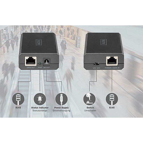 Розгалужувач DIGITUS Gigabit Ethernet PoE splitter, 51W