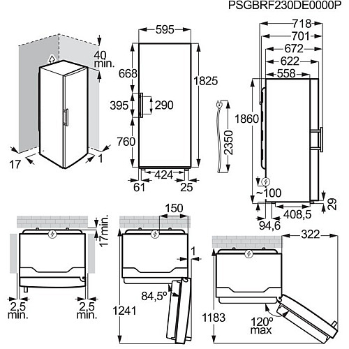 Морозильна камера Electrolux, 186x60х65, 278л, E, NF, інв., нерж
