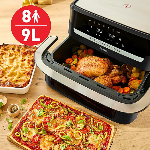 Мультипіч Tefal Dual Easy Fry Flex, 2700Вт, чаша-5.5+3.5л, сенсорне керув., з віконцем, 2 чаши, гриль, пластик, чорний