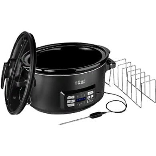 Медленноварка Russell Hobbs SouseVide, 350Вт, чаша-6.5л, электронное управл., 2 щупа, вакууматор, нерж. сталь, черный