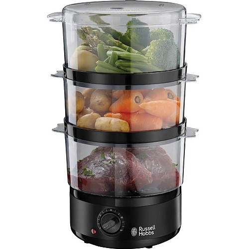Пароварка Russell Hobbs Kitchen Collection 400Вт, чаша-2.3/3.3л, резервуар для води -0.5л, механічне керування, 3 яруси, пластик, чорний