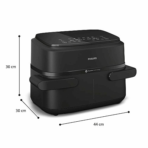 Мультипечь Philips Ovi Flex Dual 2450Вт, чаша-3+3л, сенсорное управл., 2 контейнера, 6 авто. программ, пластик, черный
