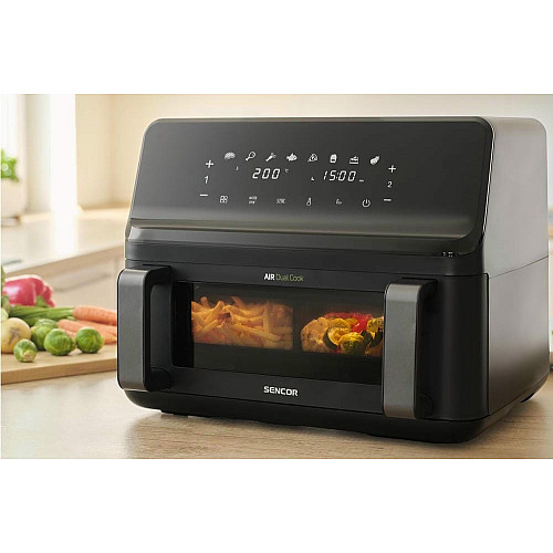 Мультипечь Sencor Dual Vita Fryer, 2700Вт, чаша-4.5+4.5л, сенсорное управл., 2 чаши, гриль, пластик, черный