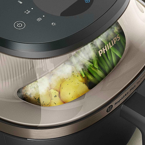 Мультипечь Philips Series 5000 OVI SteamFry 2000Вт, чаша-7.2л, сенсорное управл., 12 авто. программ, аксессуары, пластик, черный