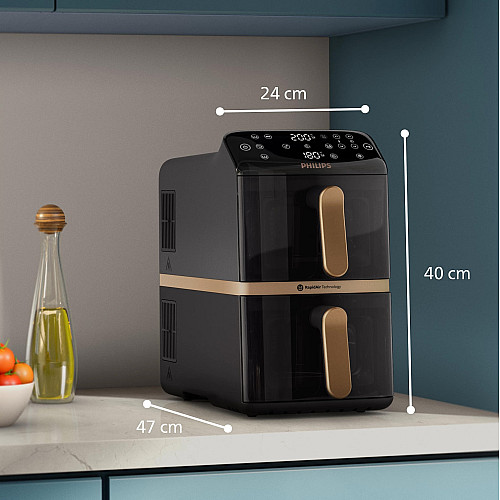 Мультипіч Philips Stacked Dual 2300Вт, чаша-5+5л, сенсорне управл., 6 авто. программ, пластик, чорний