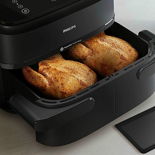 Мультипечь Philips Ovi Flex Dual 2450Вт, чаша-3+3л, сенсорное управл., 2 контейнера, 6 авто. программ, пластик, черный