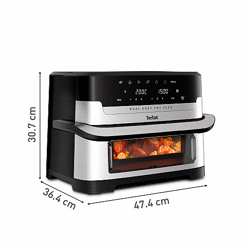 Мультипечь Tefal Dual Easy Fry Flex, 2700Вт, чаша-5.5+3.5л, сенсорное управл., с окошком, 2 чаши, гриль, пластик, черный-нерж. сталь