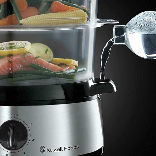 Пароварка Russell Hobbs Cook&Home 800Вт, чаша-3/3/3л, резервуар для воды -1л, механическое управление, 3 яруса, металл/пластик, черный