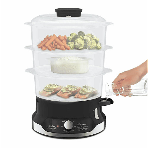Пароварка Tefal Ultracompact, 800Вт, объем-9л, резервуар для воды -1л, механическое управл., пластик, черный