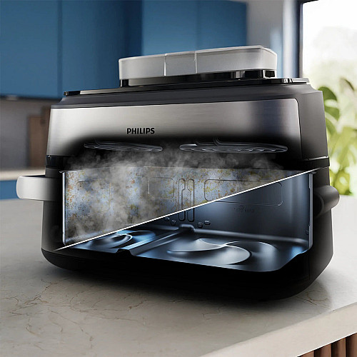Мультипіч Philips Ovi Dual SteamFry 2750Вт, чаша-3+6л, сенсорне управл., 8 авто. програм,  пластик/метал, сірий