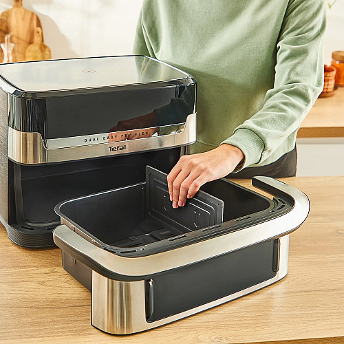 Мультипечь Tefal Dual Easy Fry Flex, 2700Вт, чаша-5.5+3.5л, сенсорное управл., с окошком, 2 чаши, гриль, пластик, черный-нерж. сталь