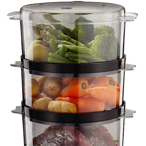 Пароварка Russell Hobbs Kitchen Collection 400Вт, чаша-2.3/3.3л, резервуар для води -0.5л, механічне керування, 3 яруси, пластик, чорний