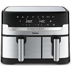 Мультипіч Tefal Dual EasyFry&Grill AirFryer, 2700Вт, чаша-5.2+3.1л, сенсорне керув., 2 чаши, гриль, пластик, сіро-чорний