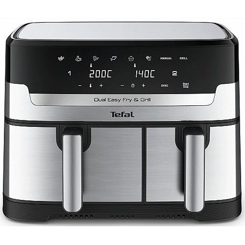 Мультипіч Tefal Dual EasyFry&Grill AirFryer, 2700Вт, чаша-5.2+3.1л, сенсорне керув., 2 чаши, гриль, пластик, сіро-чорний