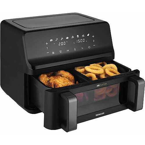 Мультипечь Sencor Dual Vita Fryer, 2700Вт, чаша-4.5+4.5л, сенсорное управл., 2 чаши, гриль, пластик, черный