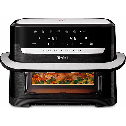 Мультипіч Tefal Dual Easy Fry Flex, 2700Вт, чаша-5.5+3.5л, сенсорне керув., з віконцем, 2 чаши, гриль, пластик, чорний