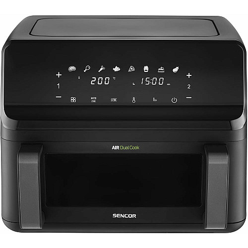Мультипечь Sencor Dual Vita Fryer, 2700Вт, чаша-4.5+4.5л, сенсорное управл., 2 чаши, гриль, пластик, черный