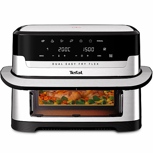 Мультипечь Tefal Dual Easy Fry Flex, 2700Вт, чаша-5.5+3.5л, сенсорное управл., с окошком, 2 чаши, гриль, пластик, черный-нерж. сталь