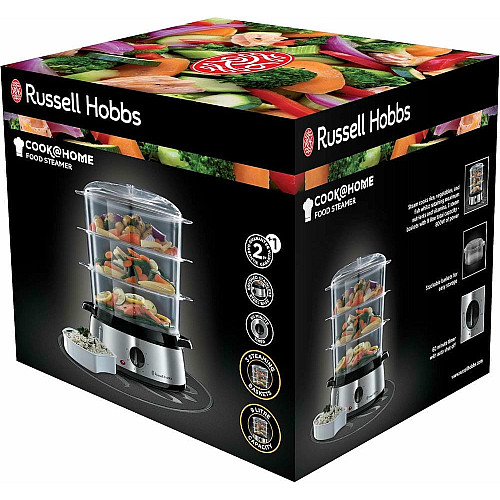 Пароварка Russell Hobbs Cook&Home 800Вт, чаша-3/3/3л, резервуар для воды -1л, механическое управление, 3 яруса, металл/пластик, черный