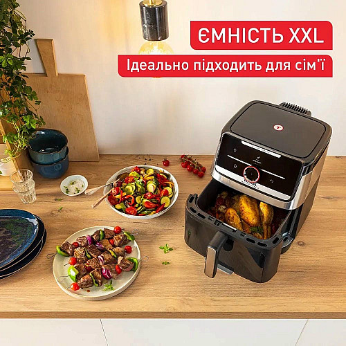 Мультипечь Tefal Easy Fry Silence XXL Smart Vision, 1800Вт, чаша-7л, сенсорное управл., 55 программ, с окошком, пластик, нерж. сталь-черный