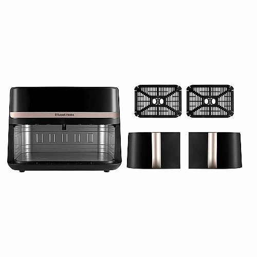 Мультипечь Russell Hobbs Satis Fry DualBaske 2800Вт, чаша-4.5/4.5л, сенсорное управл., 9 авто. программ, пластик, черный