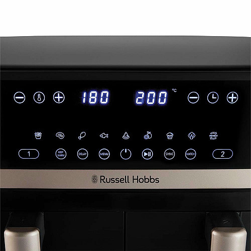 Мультипечь Russell Hobbs Satis Fry DualBaske 2800Вт, чаша-4.5/4.5л, сенсорное управл., 9 авто. программ, пластик, черный