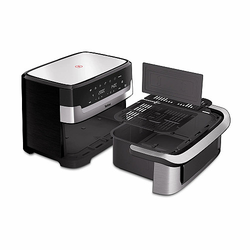 Мультипечь Tefal Dual Easy Fry Flex, 2700Вт, чаша-5.5+3.5л, сенсорное управл., с окошком, 2 чаши, гриль, пластик, черный-нерж. сталь
