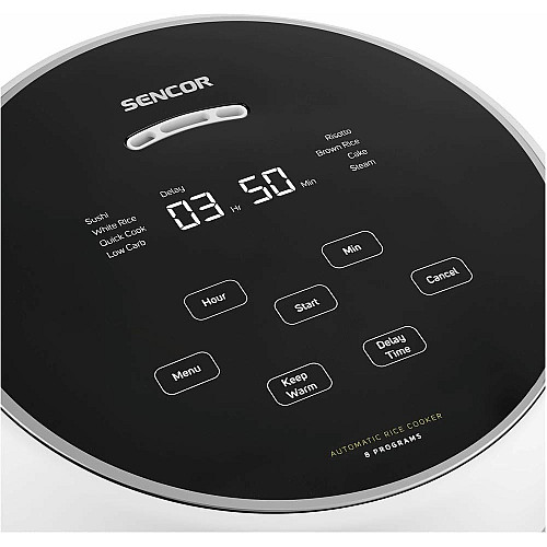 Рисоварка Sencor 350Вт, чаша-0.6л, сенсорное управление, 8 программ, нерж. сталь, пластик, белый