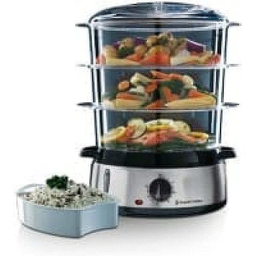 Пароварка Russell Hobbs Cook&Home 800Вт, чаша-3/3/3л, резервуар для воды -1л, механическое управление, 3 яруса, металл/пластик, черный