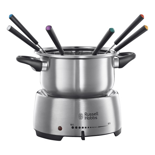Електричне фондю Russell Hobbs Fiesta, ємність 2л, 1200Вт, 6 виделок в комплекті, нерж. сталь, сірий