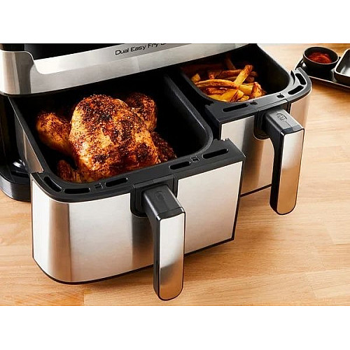 Мультипіч Tefal Dual EasyFry&Grill AirFryer, 2700Вт, чаша-5.2+3.1л, сенсорне керув., 2 чаши, гриль, пластик, сіро-чорний