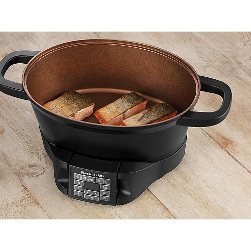 Мультиварка Russell Hobbs GoodToGo, 1000Вт, чаша-6.5л, електронне керув., знімна кришка, кераміка, чорний
