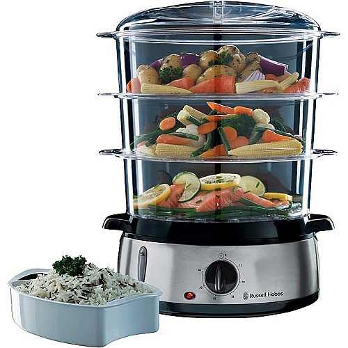 Пароварка Russell Hobbs Cook&Home 800Вт, чаша-3/3/3л, резервуар для воды -1л, механическое управление, 3 яруса, металл/пластик, черный