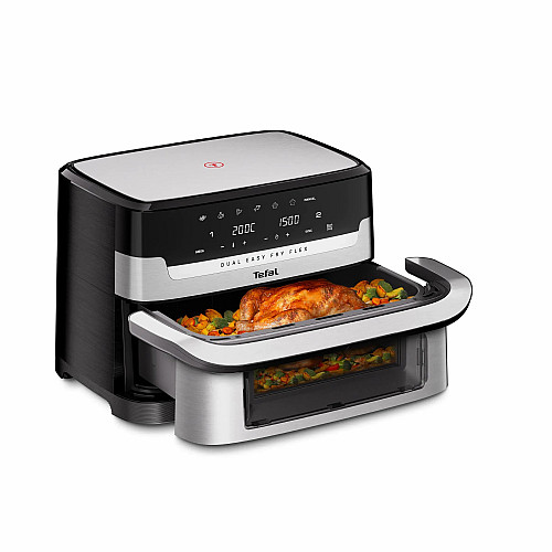 Мультипечь Tefal Dual Easy Fry Flex, 2700Вт, чаша-5.5+3.5л, сенсорное управл., с окошком, 2 чаши, гриль, пластик, черный-нерж. сталь