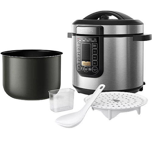 Мультиварка Philips Viva Collection 1300Вт, чаша-6л, електр. керування , 15 авто. програм, нержав.сталь, пластик, чорний