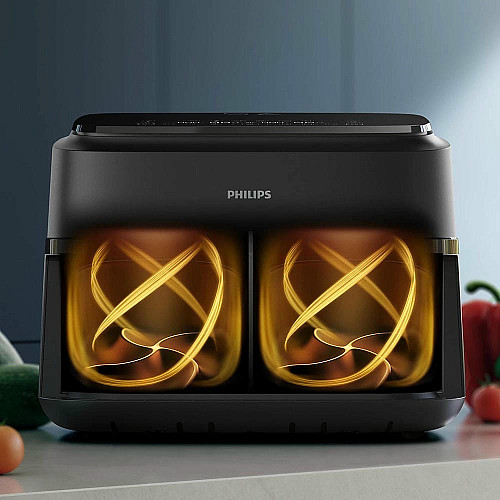 Мультипечь Philips Ovi Flex Dual 2450Вт, чаша-3+3л, сенсорное управл., 2 контейнера, 6 авто. программ, пластик, черный