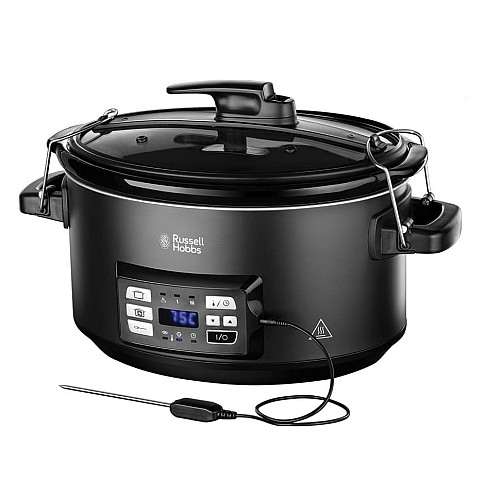 Медленноварка Russell Hobbs SouseVide, 350Вт, чаша-6.5л, электронное управл., 2 щупа, вакууматор, нерж. сталь, черный